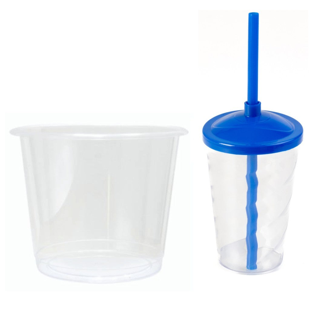 10 kits Lembrancinha Baldinho Transparente 1,5 Lt + 10 Copo Twister 400ml Transparente Tampa e Canudo Colorido