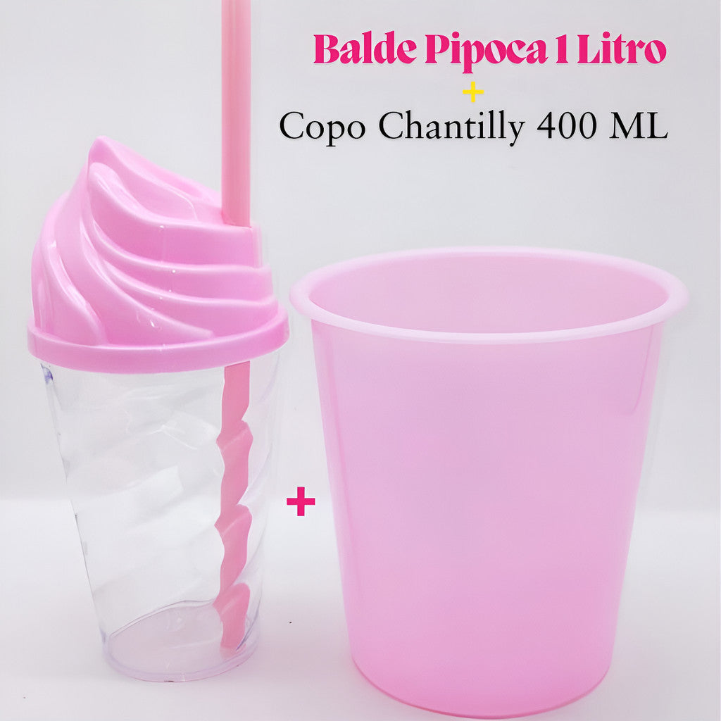 Kit Cinema 30 Baldinho Pop Pipoca 1 L + 30 Copo Chantilly 400ml Aniversario Lembrancinha