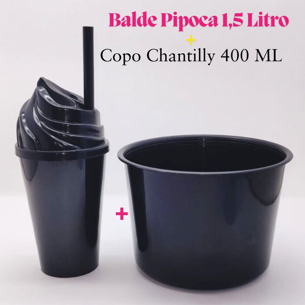 Kit Cineminha Lembrancinha 20 Balde Pipoca 1,5 L+ 20 Copo Chantily 400 ML Aniversario Festa Evento