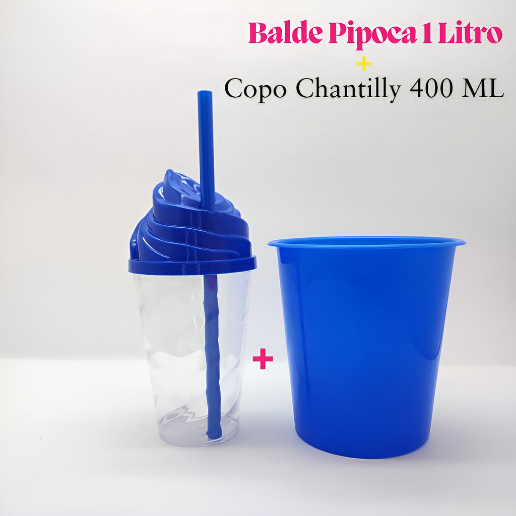 Kit Cinema 30 Baldinho Pop Pipoca 1 L + 30 Copo Chantilly 400ml Aniversario Lembrancinha