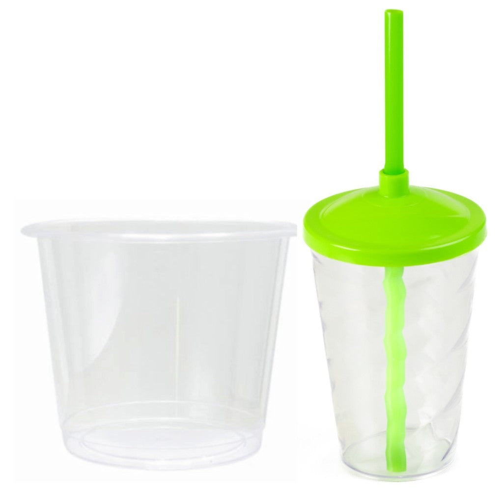10 kits Lembrancinha Baldinho Transparente 1,5 Lt + 10 Copo Twister 400ml Transparente Tampa e Canudo Colorido
