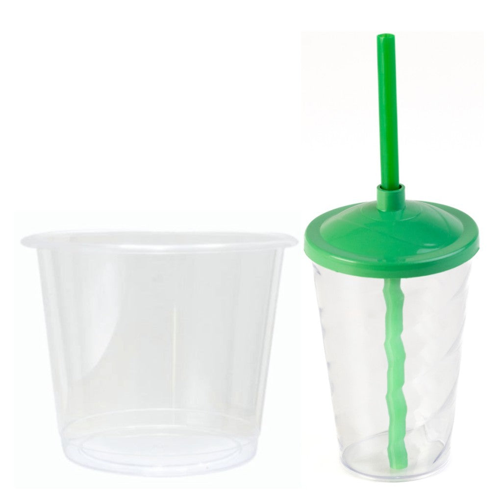 10 kits Lembrancinha Baldinho Transparente 1,5 Lt + 10 Copo Twister 400ml Transparente Tampa e Canudo Colorido