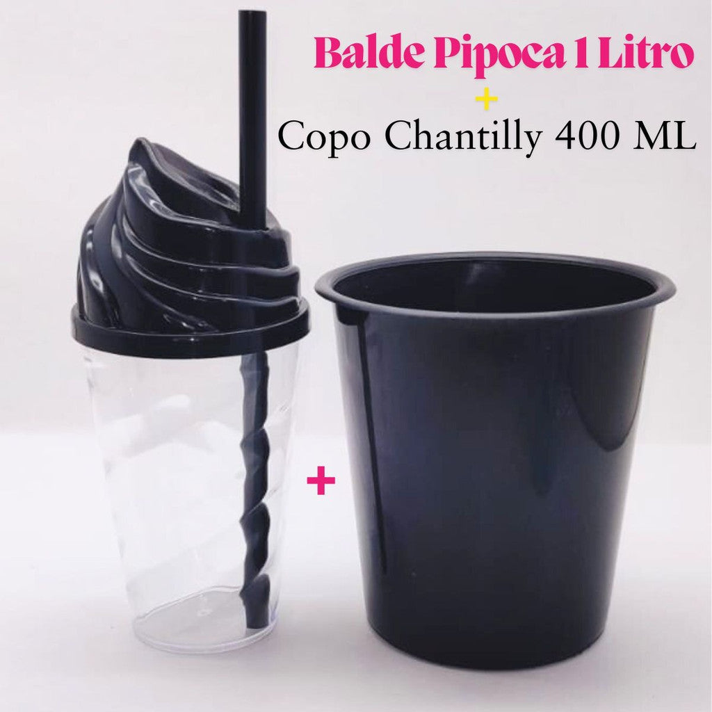 Kit Cinema 30 Baldinho Pop Pipoca 1 L + 30 Copo Chantilly 400ml Aniversario Lembrancinha