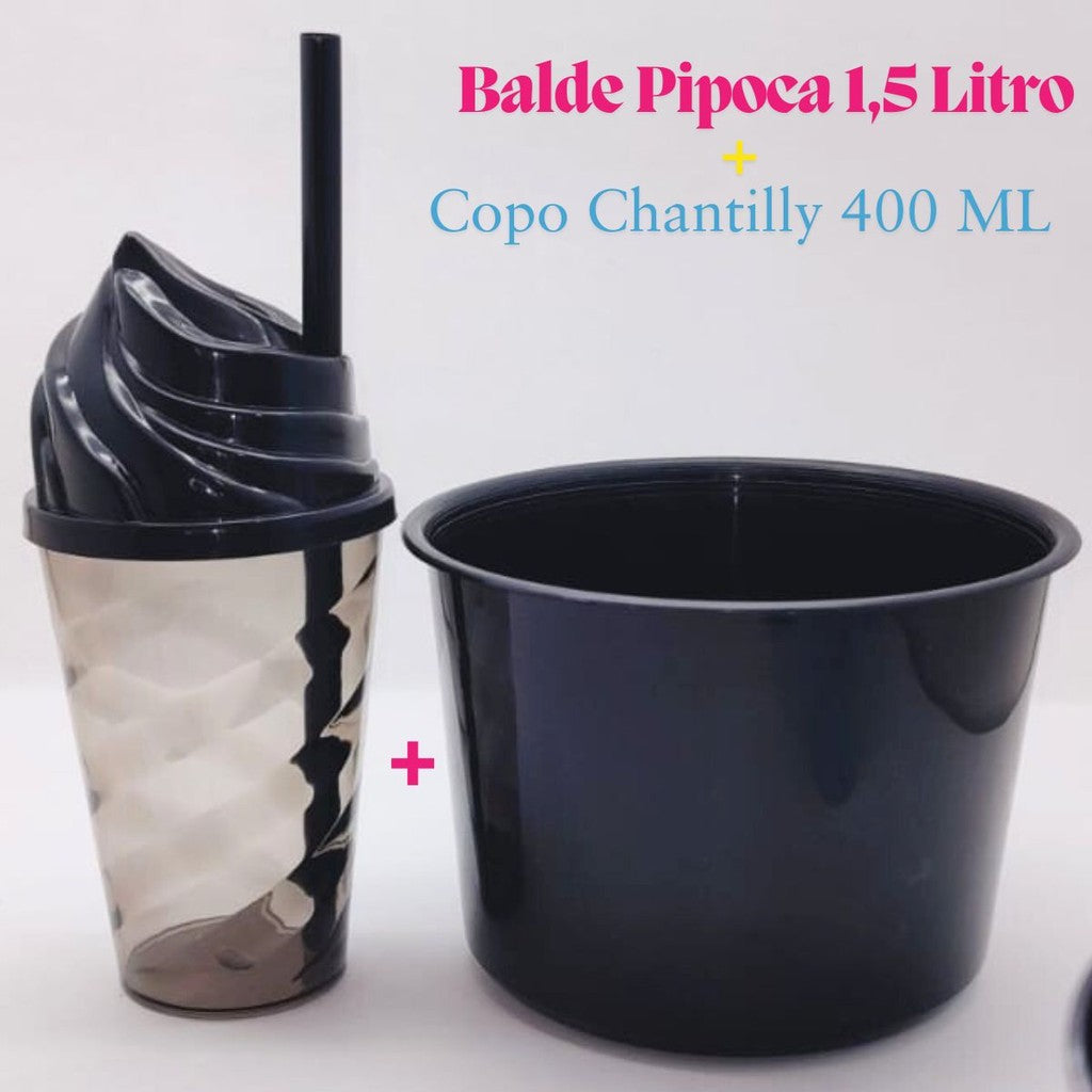 Kit Cineminha Lembrancinha 20 Balde Pipoca 1,5 L+ 20 Copo Chantily 400 ML Aniversario Festa Evento