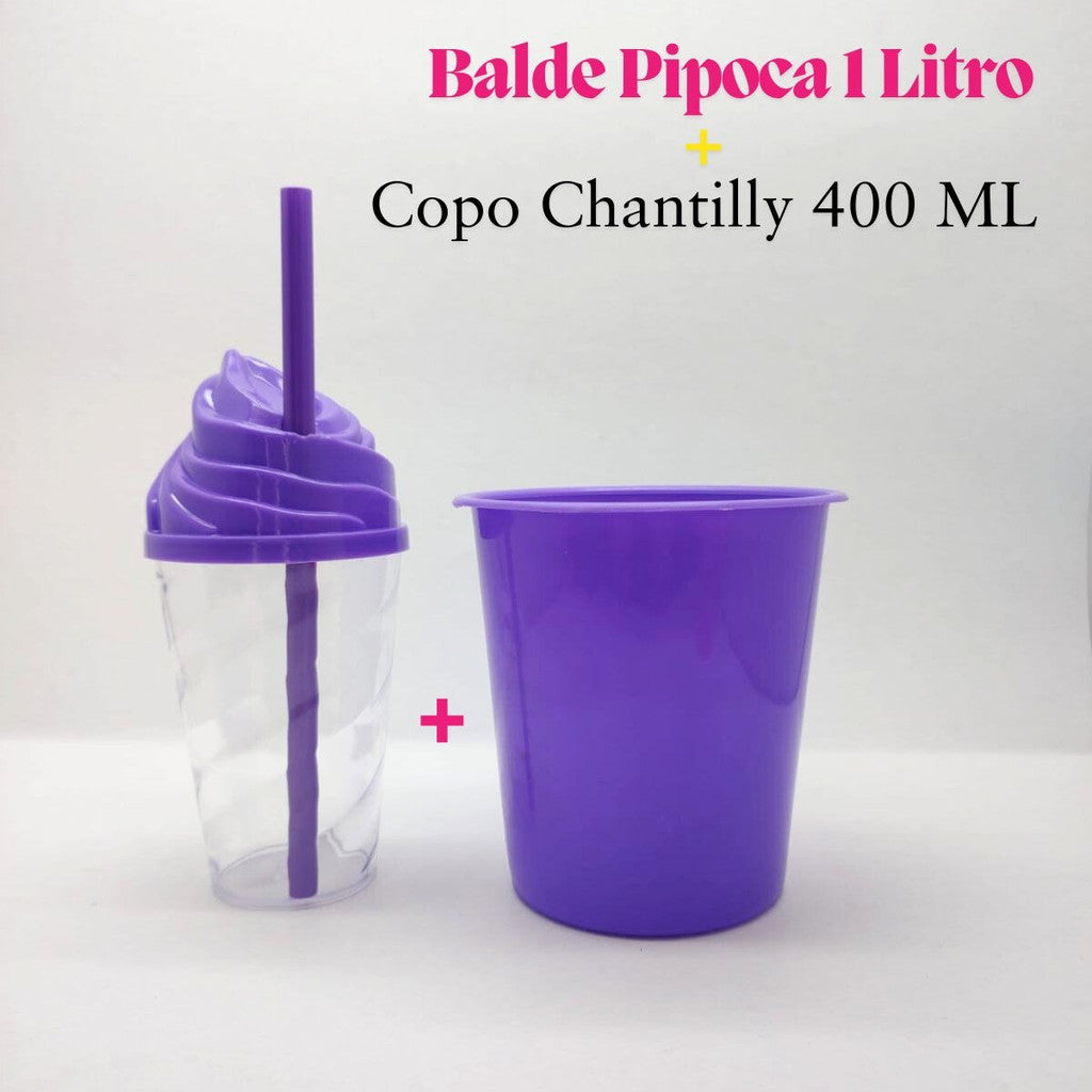 Kit Cinema 30 Baldinho Pop Pipoca 1 L + 30 Copo Chantilly 400ml Aniversario Lembrancinha