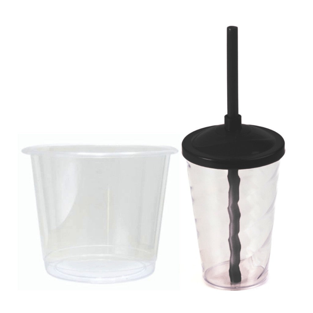 10 kits Lembrancinha Baldinho Transparente 1,5 Lt + 10 Copo Twister 400ml Transparente Tampa e Canudo Colorido