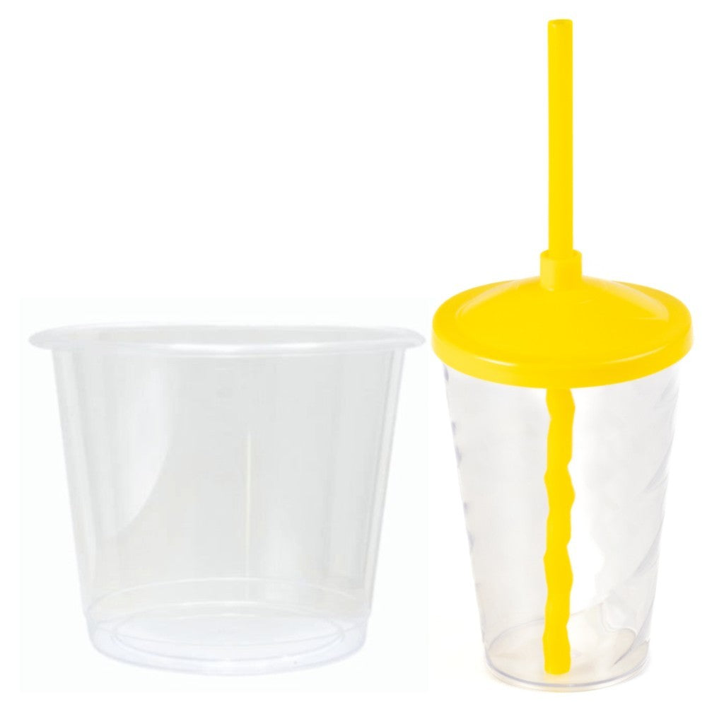 10 kits Lembrancinha Baldinho Transparente 1,5 Lt + 10 Copo Twister 400ml Transparente Tampa e Canudo Colorido