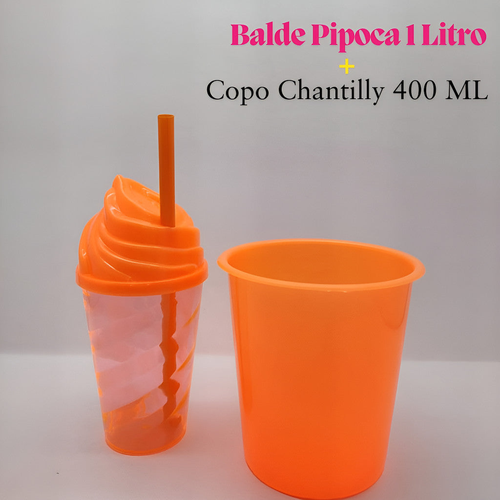 Kit Cinema 30 Baldinho Pop Pipoca 1 L + 30 Copo Chantilly 400ml Aniversario Lembrancinha
