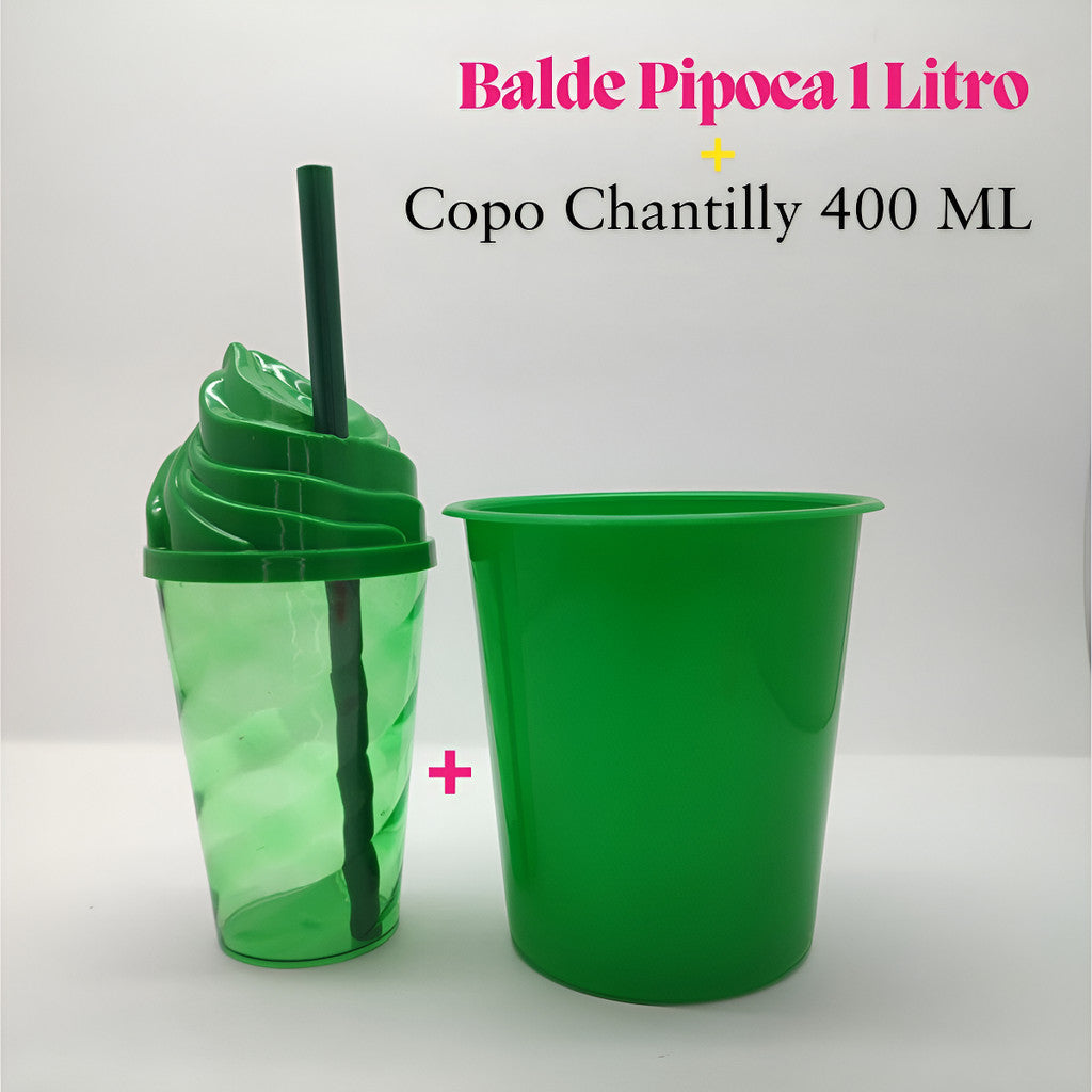 Kit Cinema 30 Baldinho Pop Pipoca 1 L + 30 Copo Chantilly 400ml Aniversario Lembrancinha