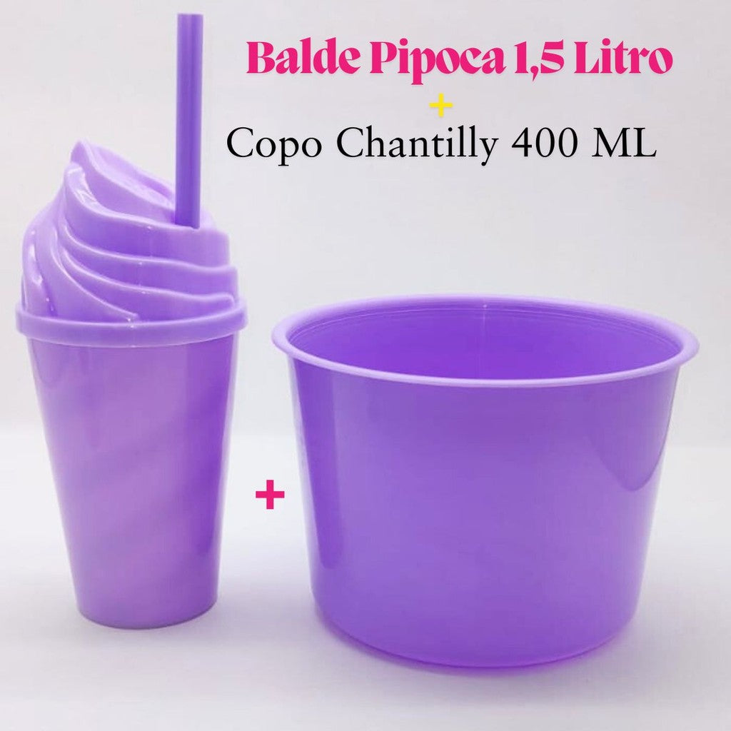Kit Cineminha Lembrancinha 20 Balde Pipoca 1,5 L+ 20 Copo Chantily 400 ML Aniversario Festa Evento