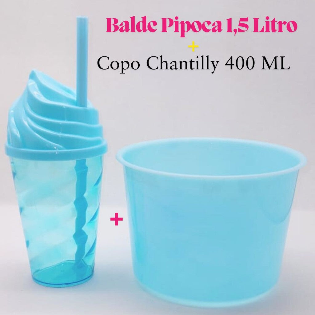 Kit Cineminha Lembrancinha 20 Balde Pipoca 1,5 L+ 20 Copo Chantily 400 ML Aniversario Festa Evento