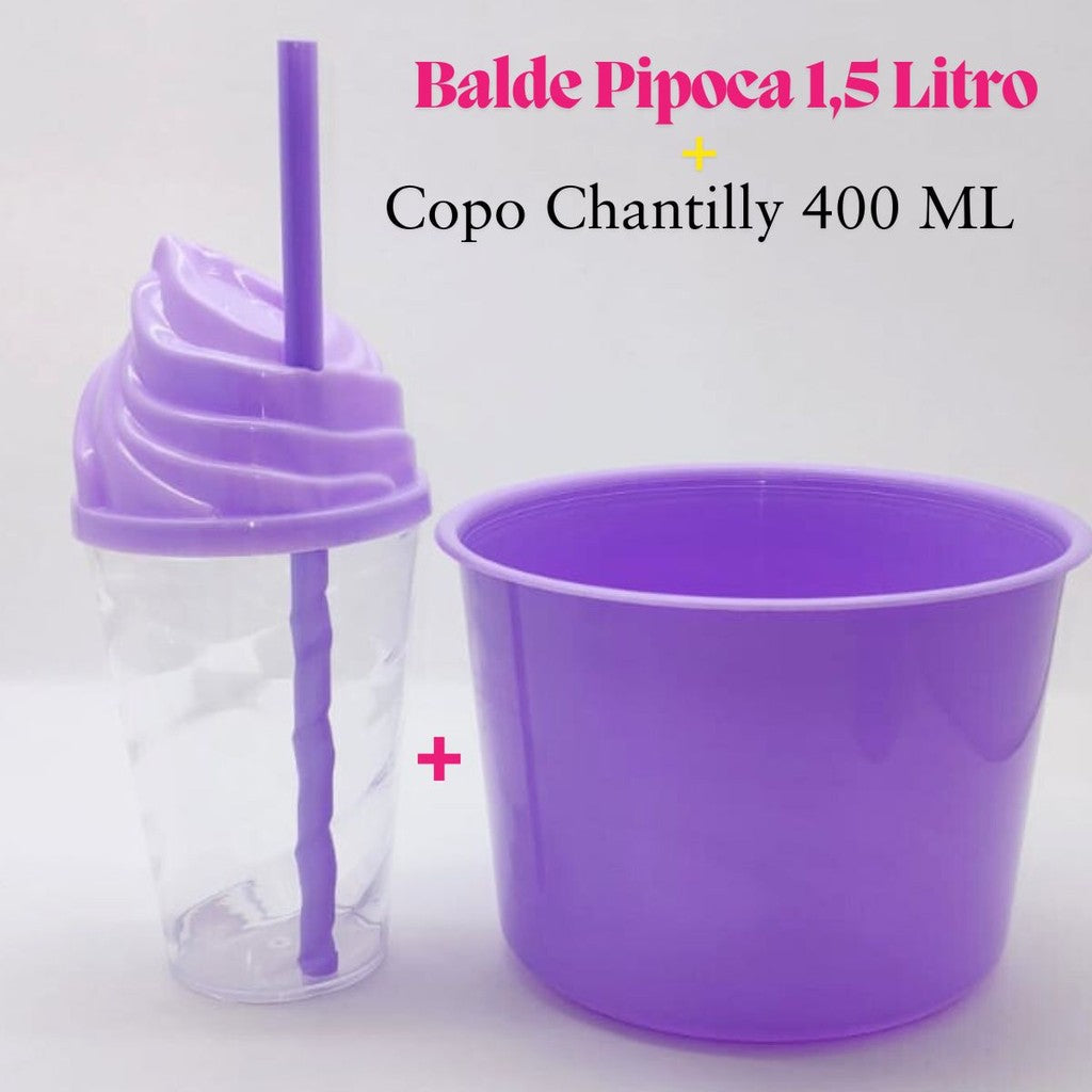Kit Cineminha Lembrancinha 20 Balde Pipoca 1,5 L+ 20 Copo Chantily 400 ML Aniversario Festa Evento