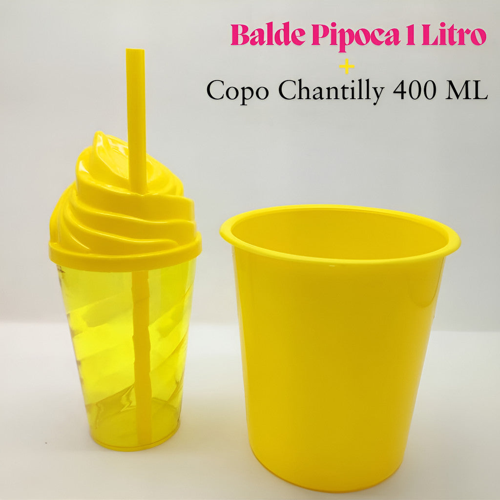 Kit Cinema 30 Baldinho Pop Pipoca 1 L + 30 Copo Chantilly 400ml Aniversario Lembrancinha