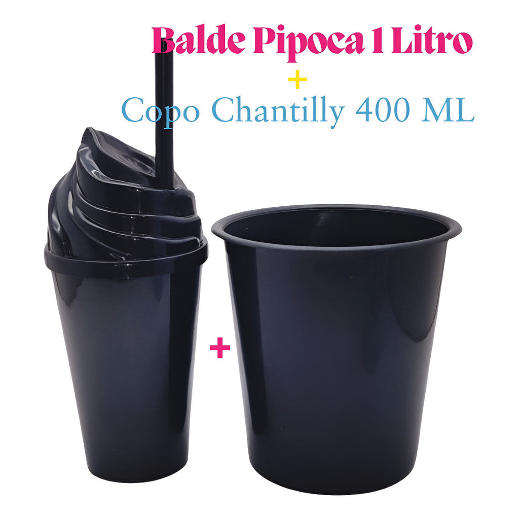 30 Kit Festa Baldinho Pipoca 1Lt + 30 Copos Chantily 400 Ml Lembrancinha Cinema Chá Reveleção