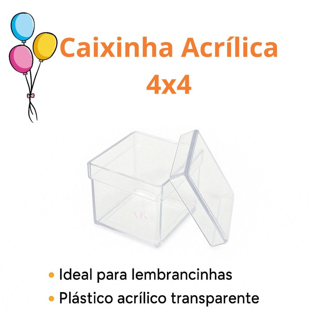 Caixinha Acrílica 4x4 Transparente para Lembrancinhas – Ideal para Festas, Eventos e Personalizações