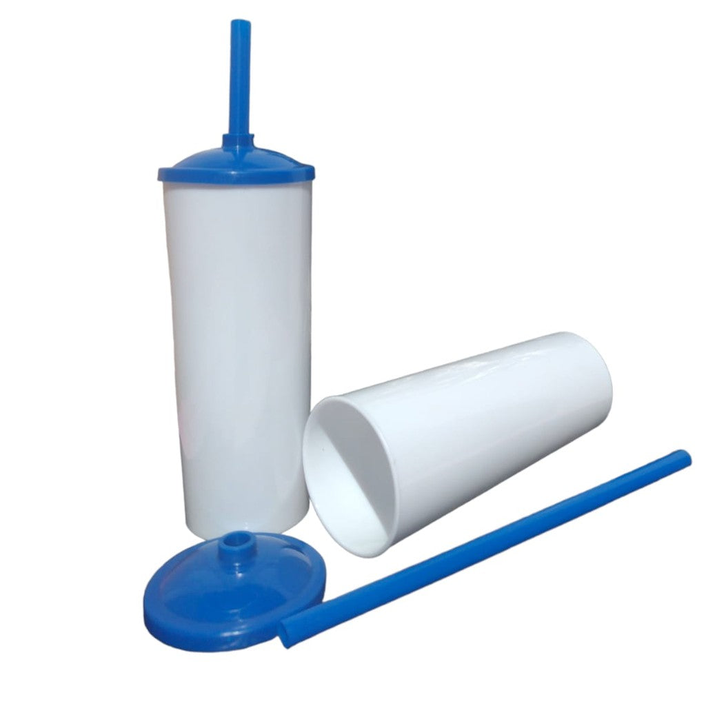 30 Long Drink Branco C/ Tampa e Canudo Colorido 350 Ml Para Transfer