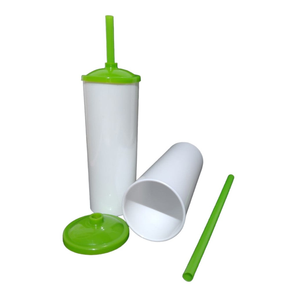 30 Long Drink Branco C/ Tampa e Canudo Colorido 350 Ml Para Transfer