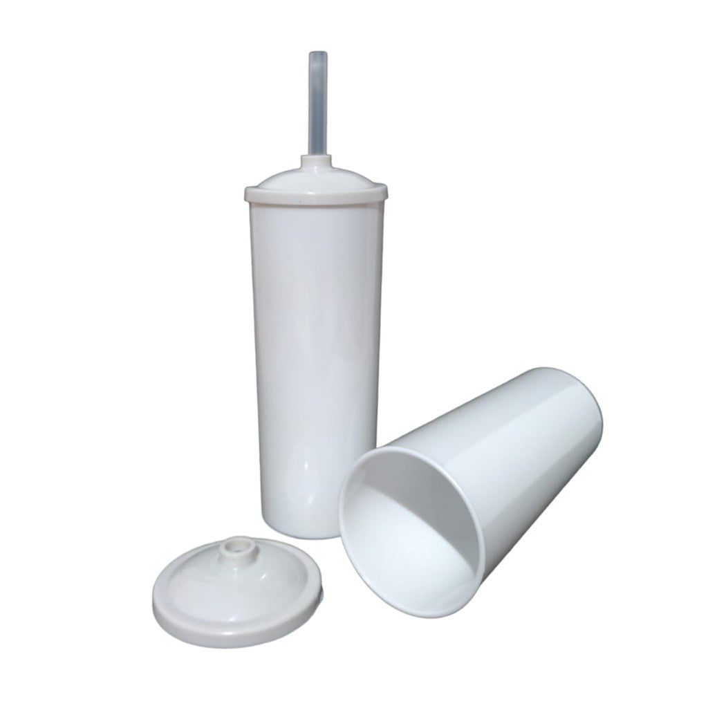 30 Long Drink Branco C/ Tampa e Canudo Colorido 350 Ml Para Transfer