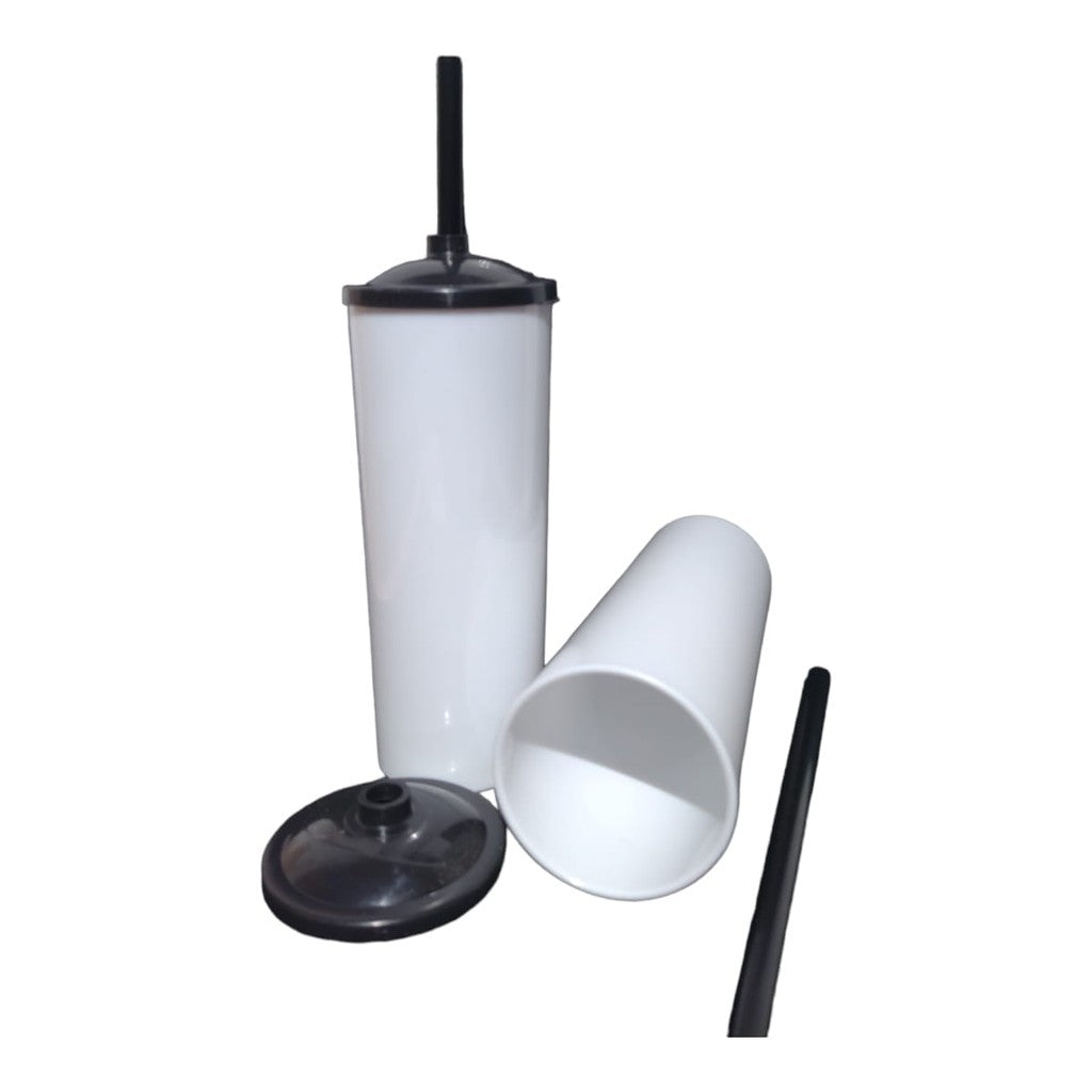30 Long Drink Branco C/ Tampa e Canudo Colorido 350 Ml Para Transfer