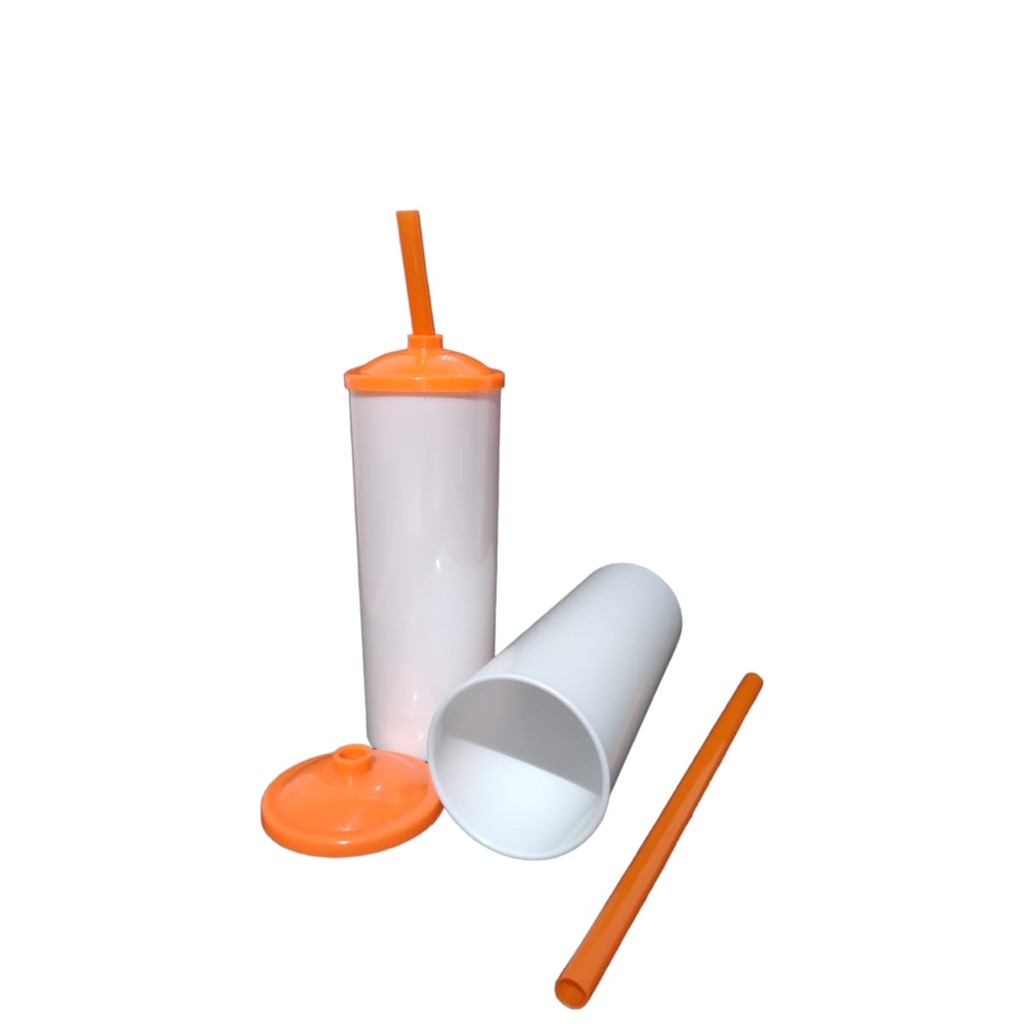 30 Long Drink Branco C/ Tampa e Canudo Colorido 350 Ml Para Transfer